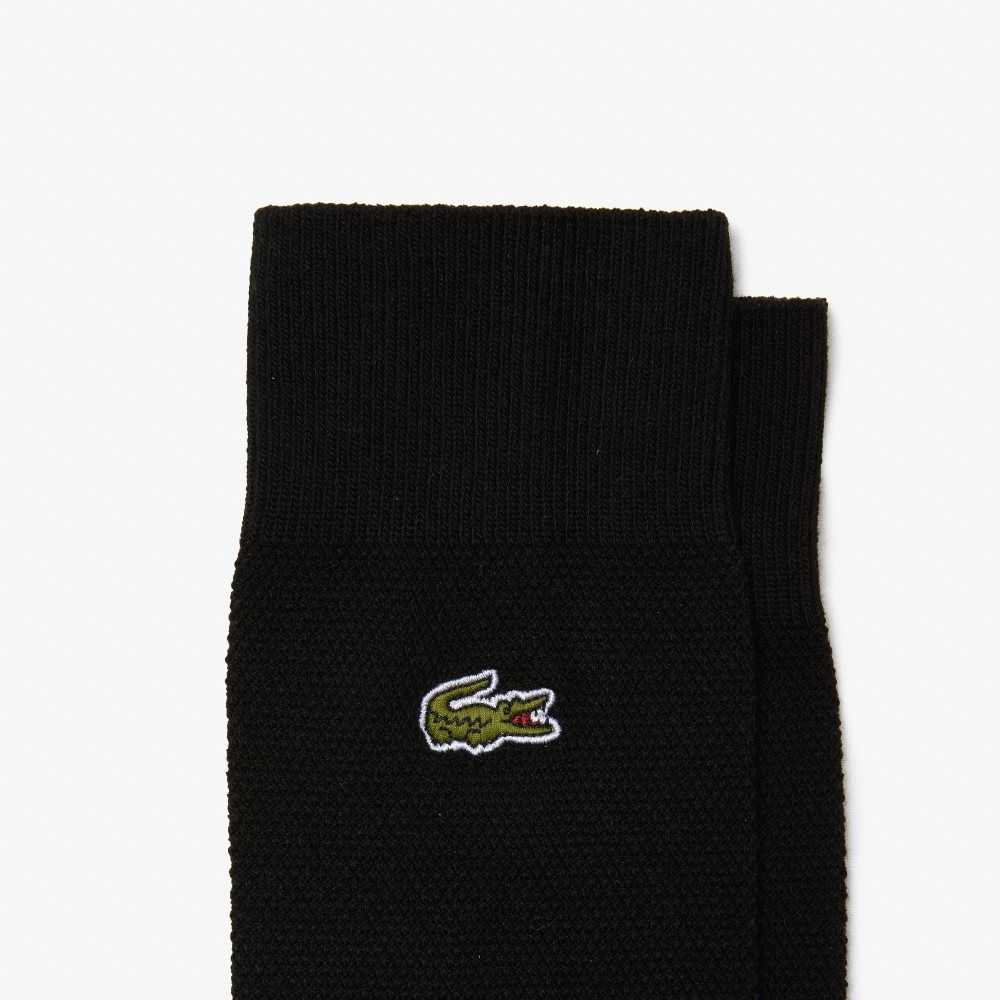 Lacoste High-Cut Cotton Pique Socks 3-Pack Black | YJZV-10745