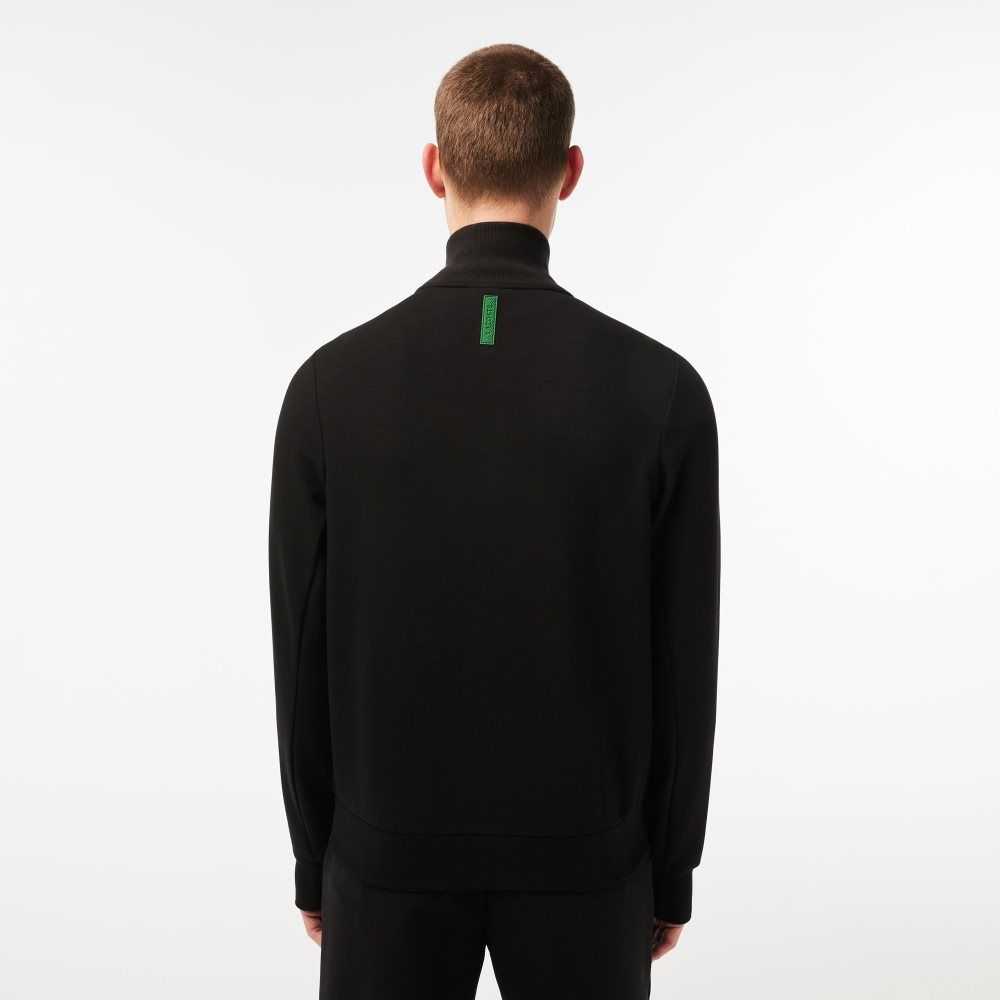 Lacoste High-Neck Cotton Blend Zip Sweatshirt Black | DOUQ-72984