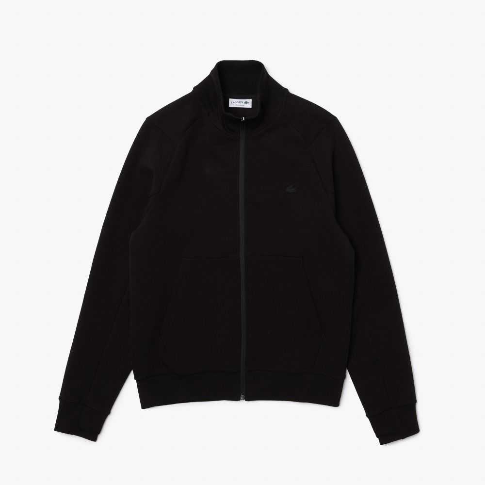 Lacoste High-Neck Cotton Blend Zip Sweatshirt Black | DOUQ-72984