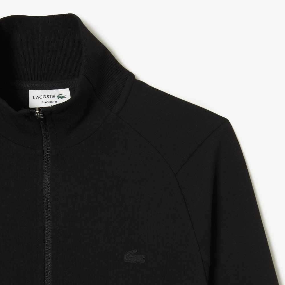 Lacoste High-Neck Cotton Blend Zip Sweatshirt Black | DOUQ-72984