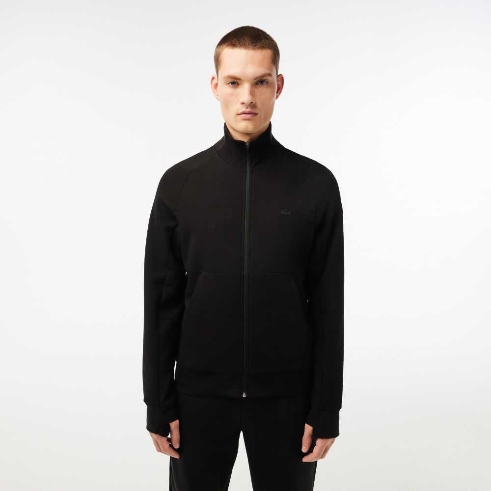 Lacoste High-Neck Cotton Blend Zip Sweatshirt Black | DOUQ-72984