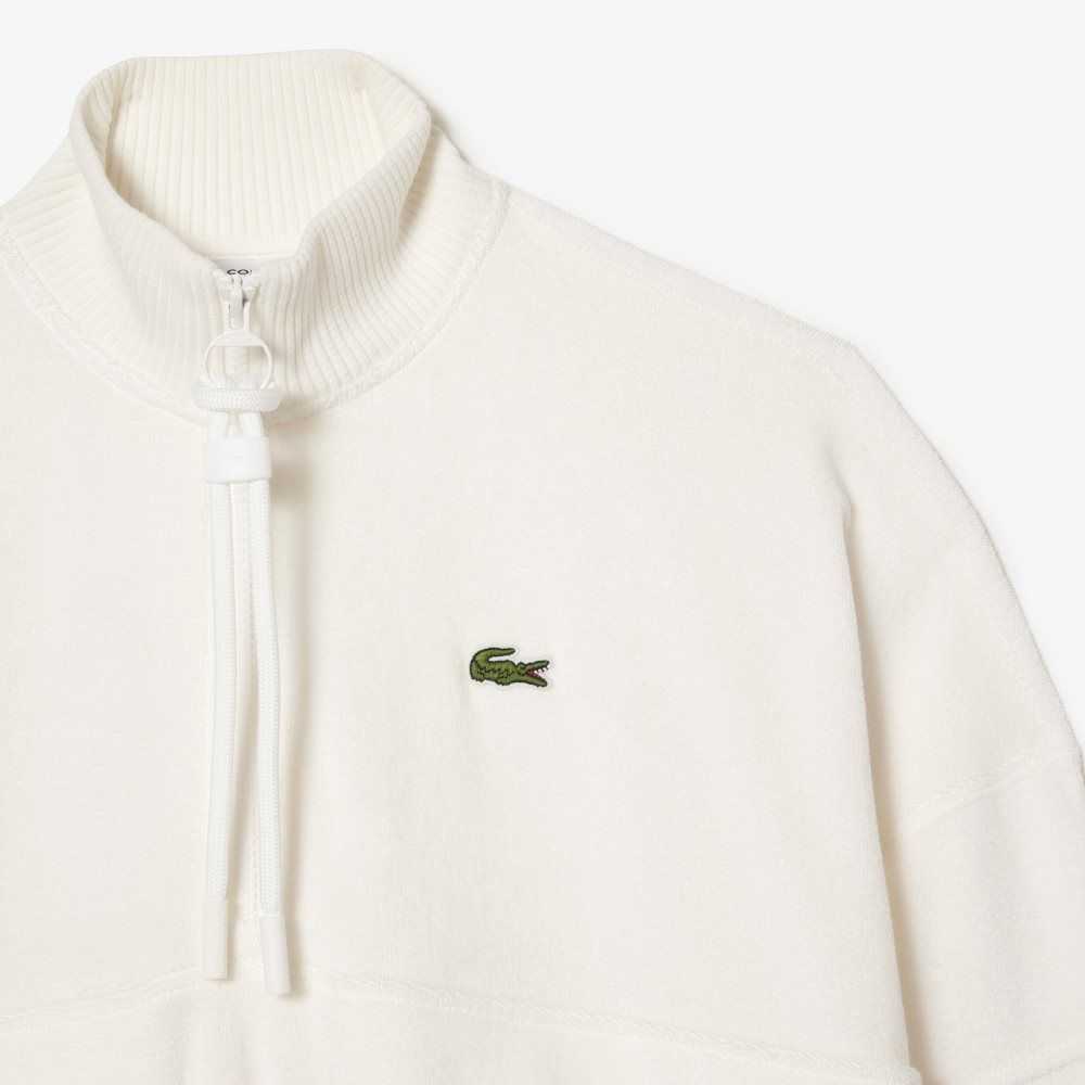 Lacoste High-Neck Terry Cloth Half Zip Sweatshirt White | YERW-92748