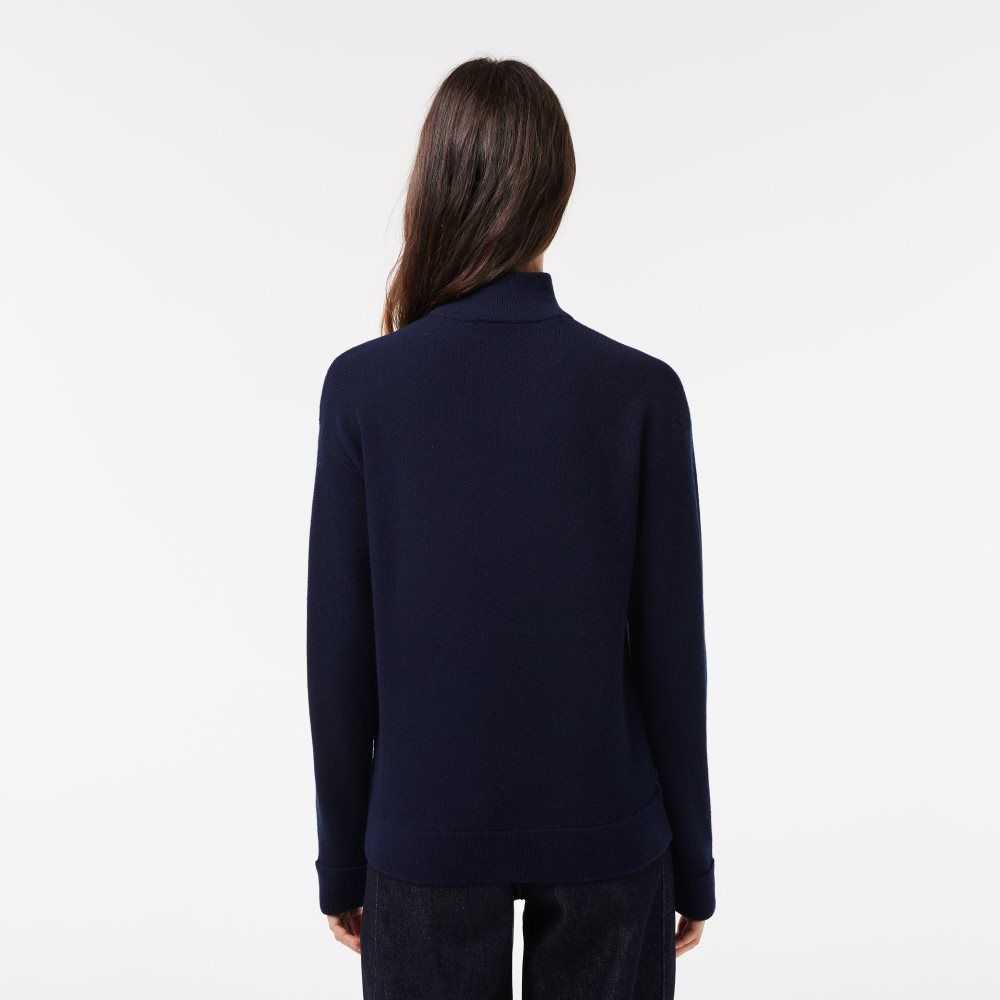 Lacoste High-Neck Wool Sweater Navy Blue | SWTI-94068