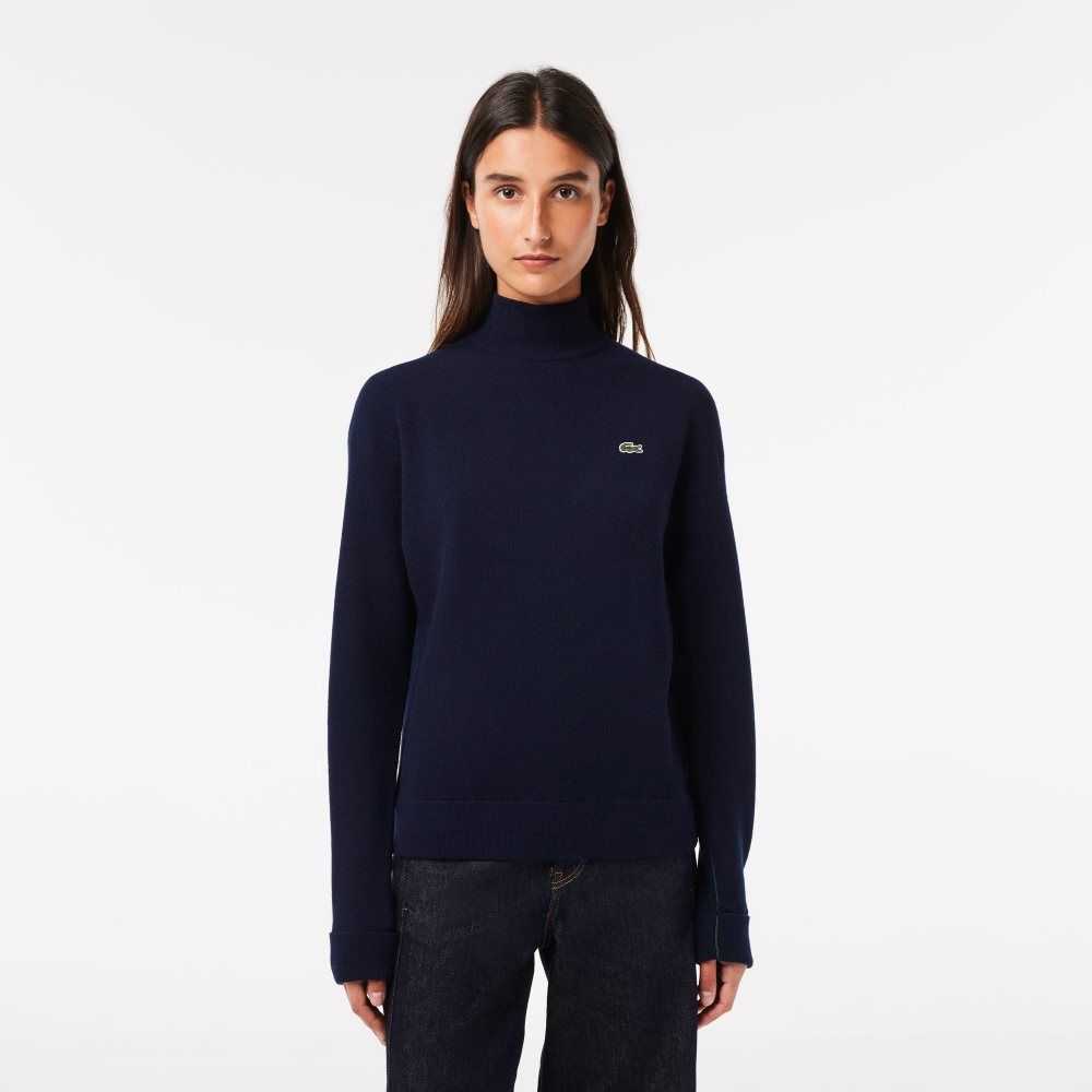 Lacoste High-Neck Wool Sweater Navy Blue | SWTI-94068
