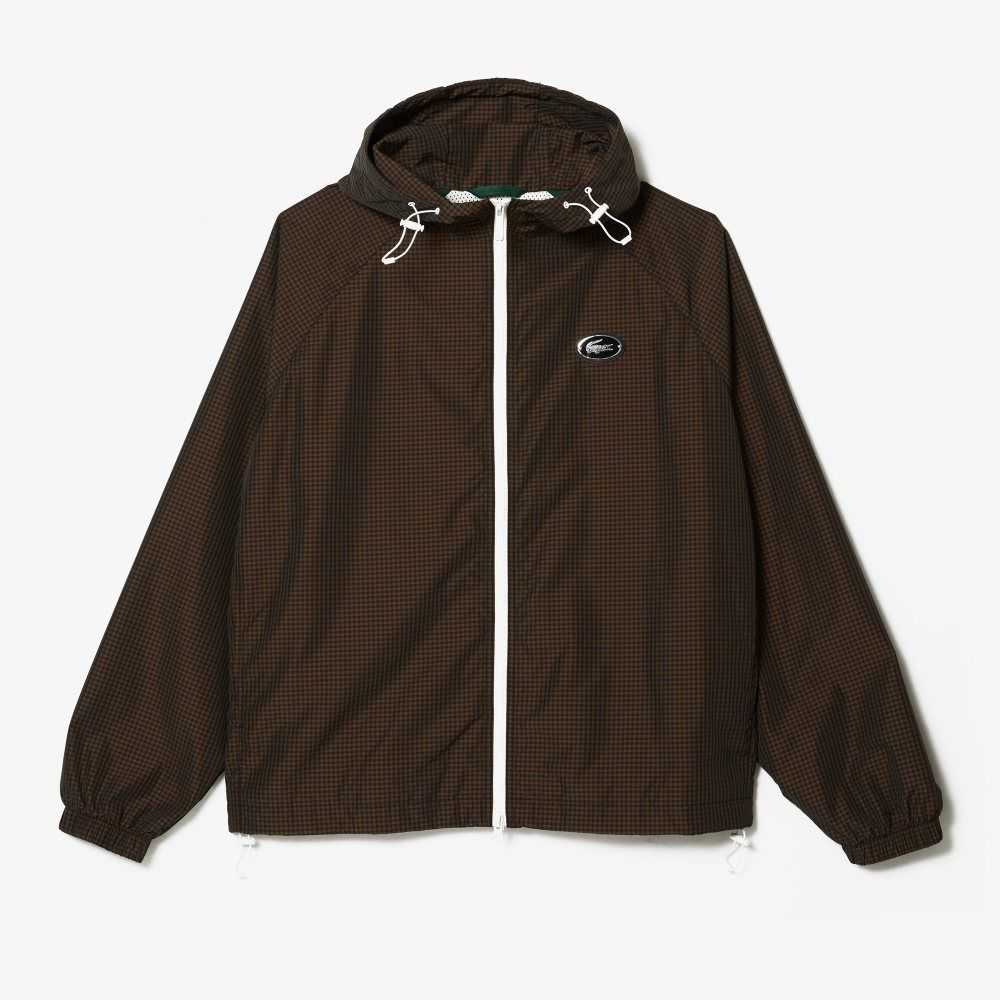 Lacoste Hooded Check Twill Jacket Black / Brown / Navy Blue / Khaki Green | OGTP-48129