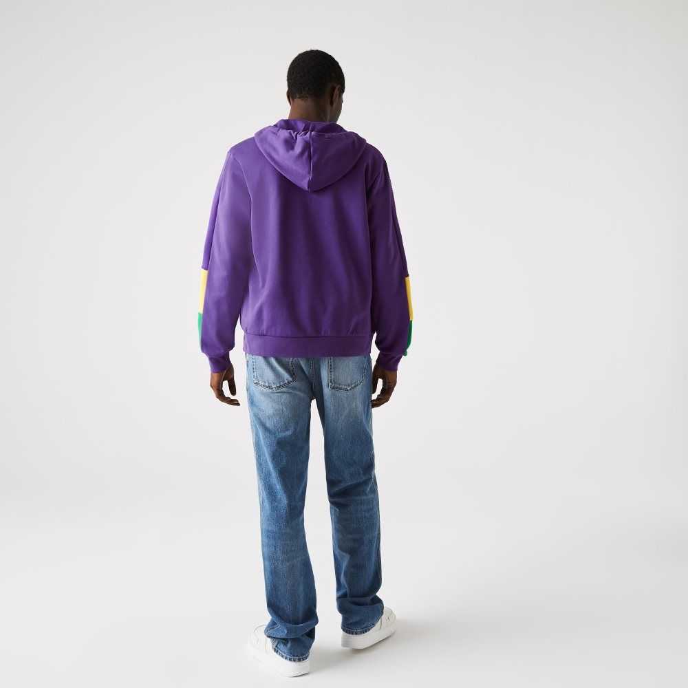 Lacoste Hooded Colorblock Fleece Zip Sweatshirt Purple / Yellow / Green | RSKM-97268