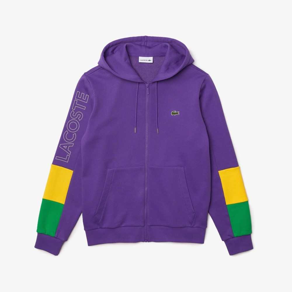 Lacoste Hooded Colorblock Fleece Zip Sweatshirt Purple / Yellow / Green | RSKM-97268