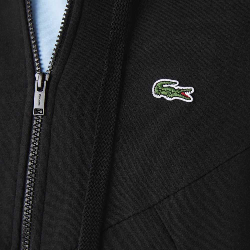 Lacoste Hooded Colorblock Lettered Fleece Zip Sweatshirt Black | CPLJ-97621