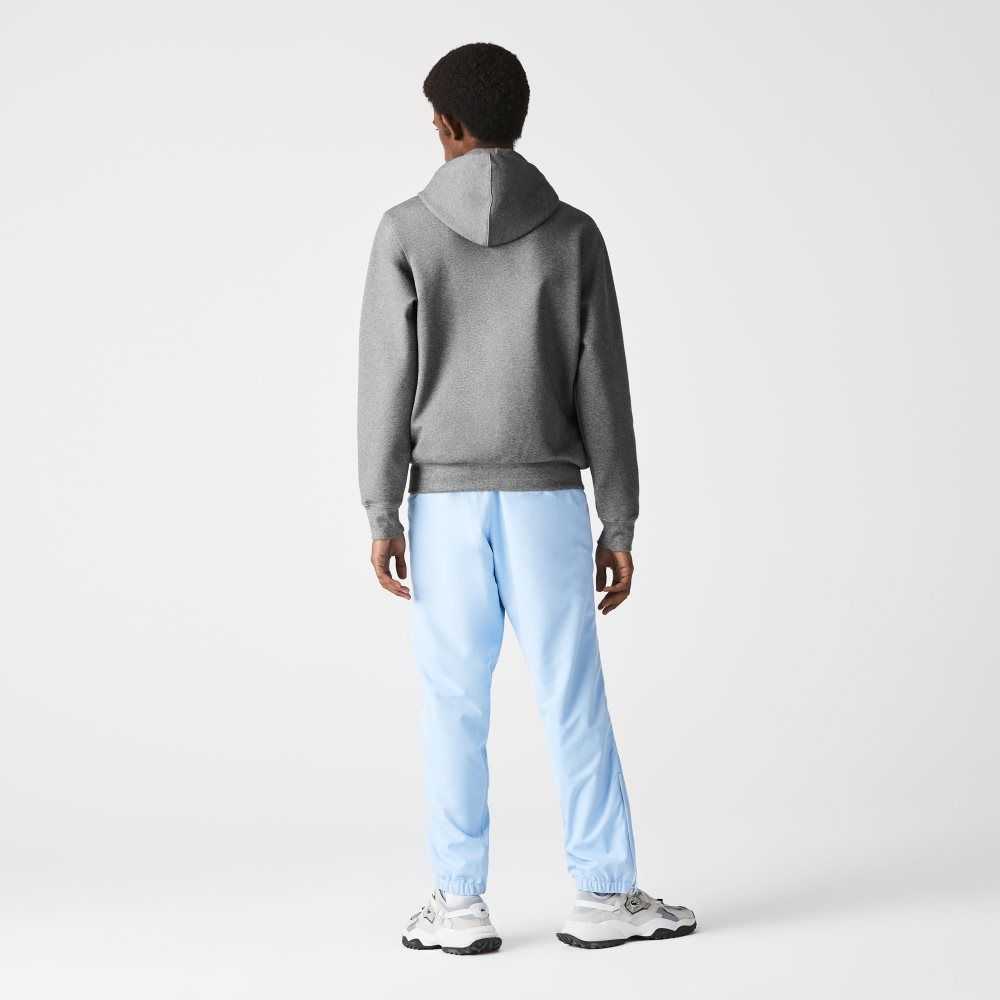 Lacoste Hooded Cotton Blend Lettered Zip Sweatshirt Grey Chine | ZYMV-25614