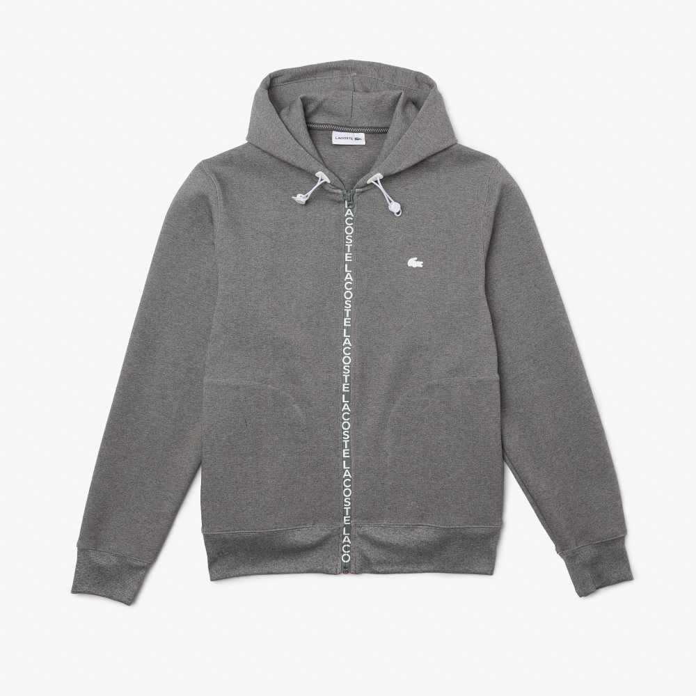 Lacoste Hooded Cotton Blend Lettered Zip Sweatshirt Grey Chine | ZYMV-25614