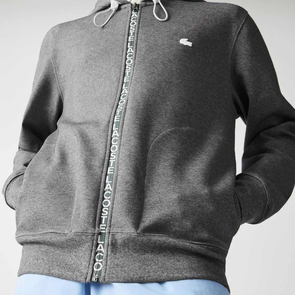 Lacoste Hooded Cotton Blend Lettered Zip Sweatshirt Grey Chine | ZYMV-25614