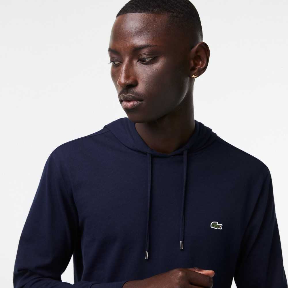 Lacoste Hooded Cotton Jersey Sweatshirt Navy Blue | RJOH-47019