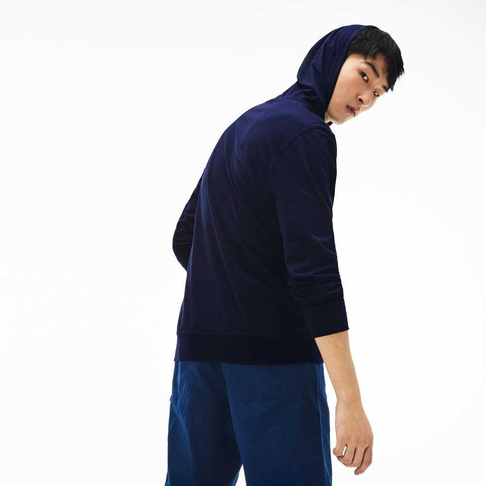 Lacoste Hooded Cotton Jersey Sweatshirt Navy Blue | RJOH-47019