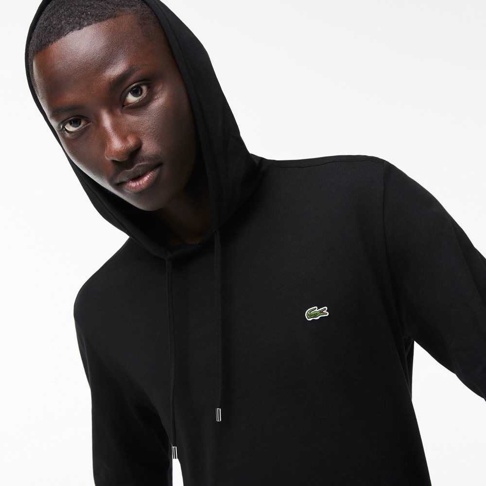 Lacoste Hooded Cotton Jersey Sweatshirt Black | ZPER-21674