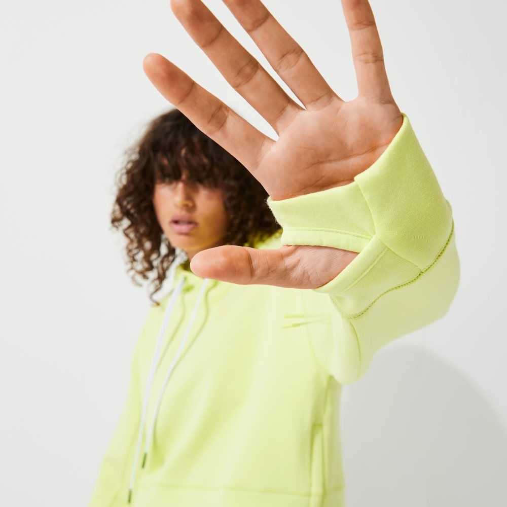 Lacoste Hooded Cropped Stretch Cotton Blend Sweatshirt Flashy Yellow | TMOU-98037