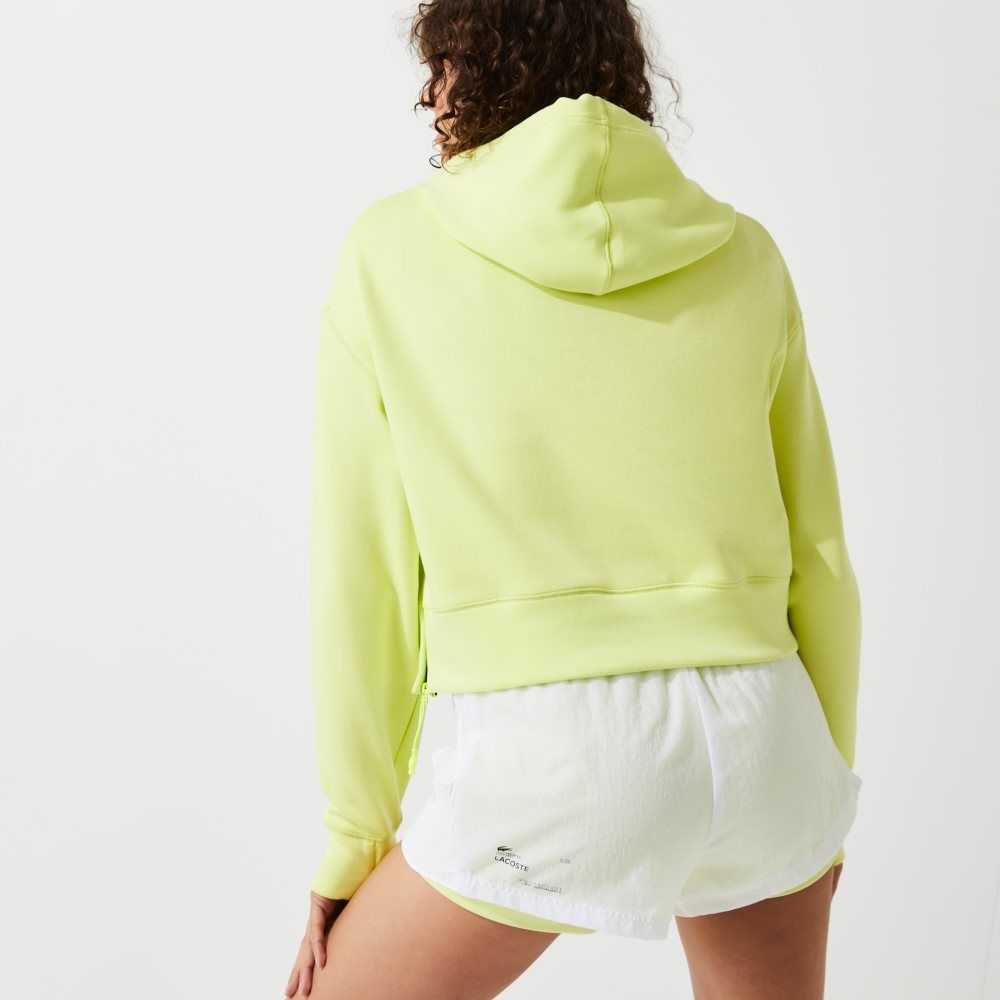 Lacoste Hooded Cropped Stretch Cotton Blend Sweatshirt Flashy Yellow | TMOU-98037