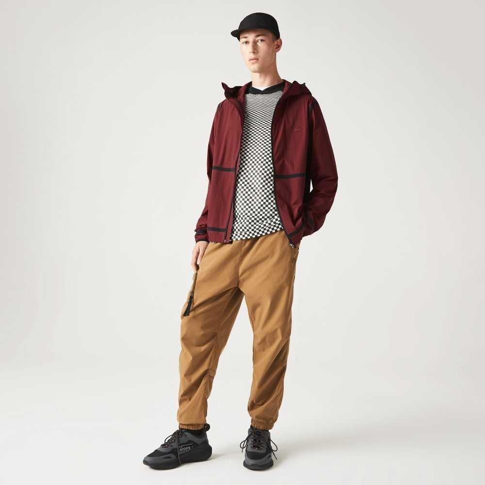 Lacoste Hooded Lettering Light Zip Jacket Bordeaux | YDUH-14036