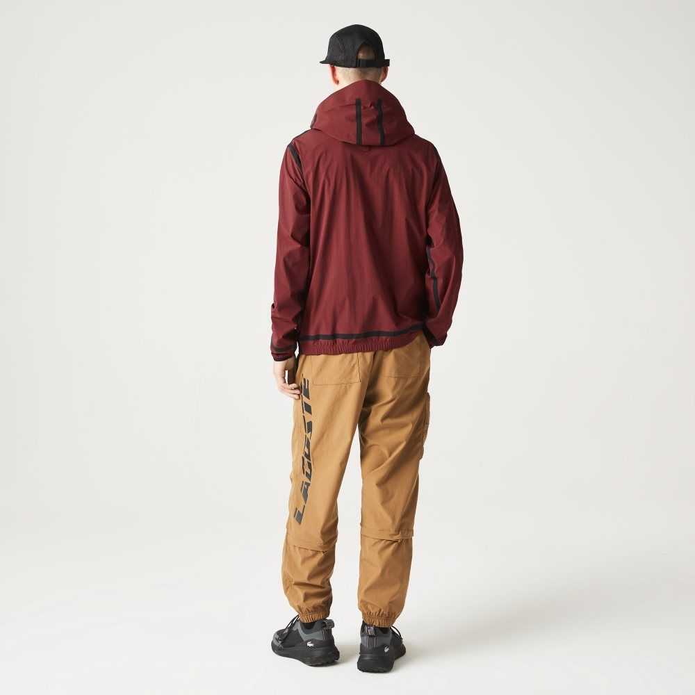 Lacoste Hooded Lettering Light Zip Jacket Bordeaux | YDUH-14036