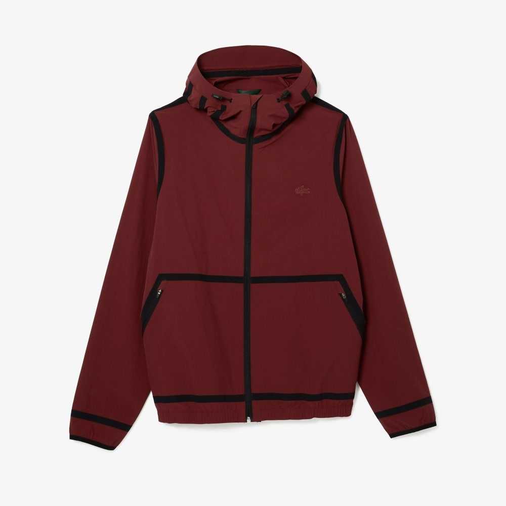 Lacoste Hooded Lettering Light Zip Jacket Bordeaux | YDUH-14036