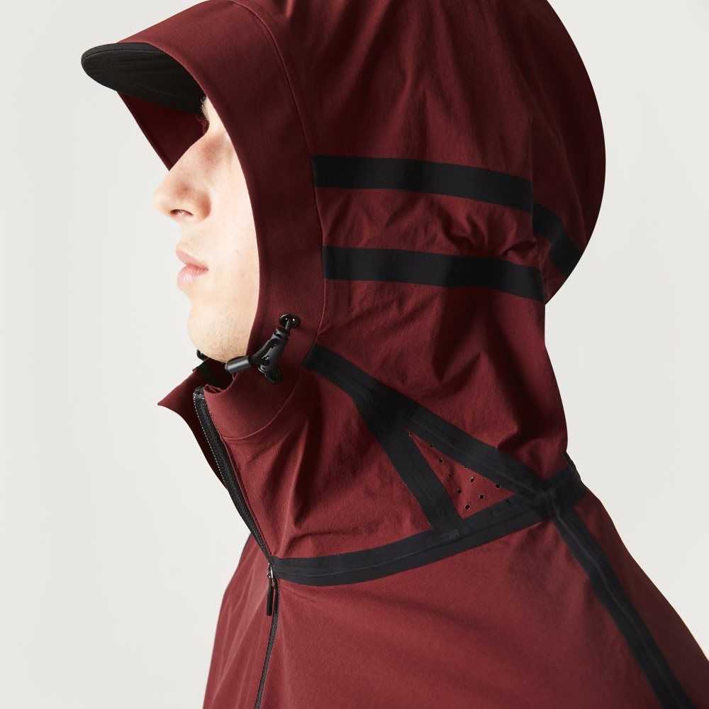 Lacoste Hooded Lettering Light Zip Jacket Bordeaux | YDUH-14036