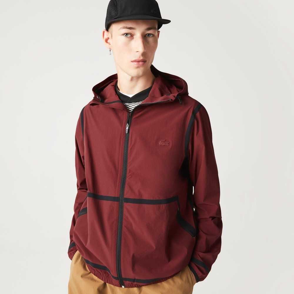 Lacoste Hooded Lettering Light Zip Jacket Bordeaux | YDUH-14036