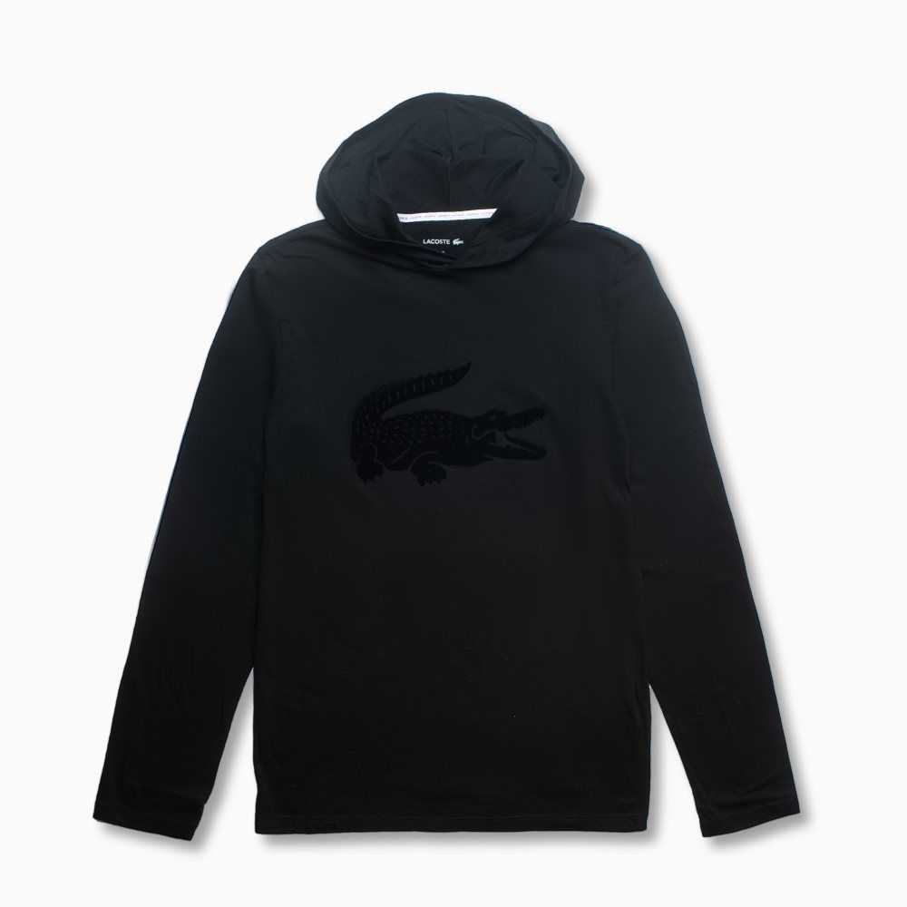 Lacoste Hooded Long Sleeve Lounge T-Shirt Black | NLJM-06524