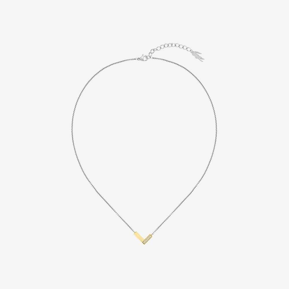 Lacoste Impression Necklace Silver Gold And Crystals | MVHS-58107