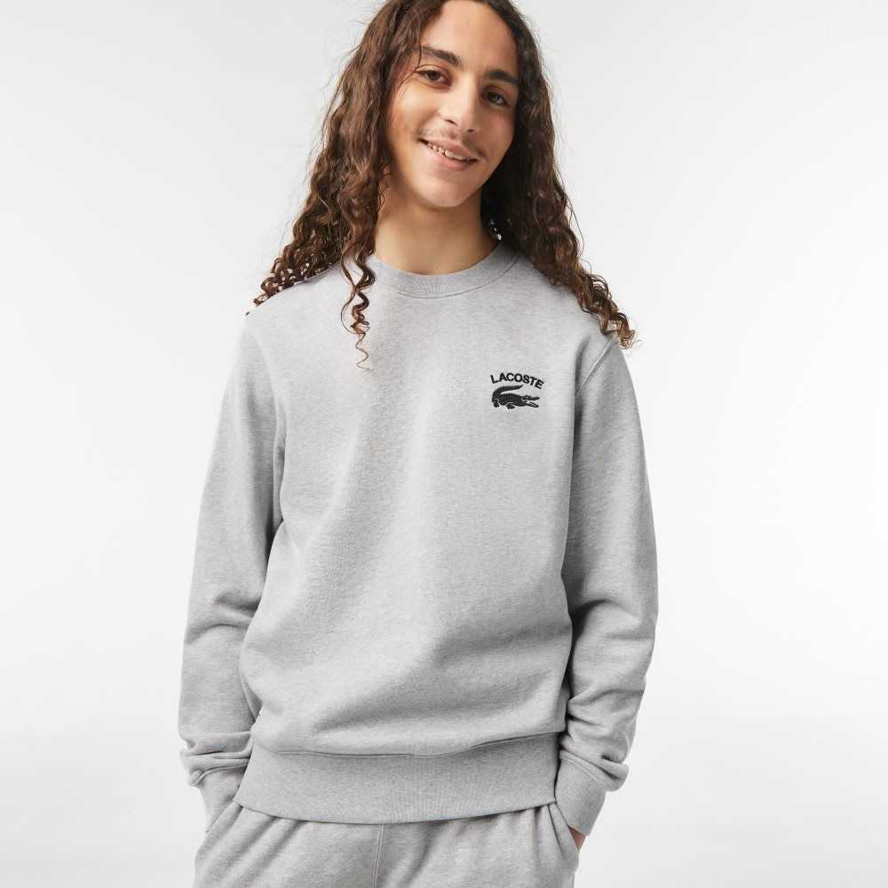 Lacoste Inscription Crew Neck Sweatshirt Grey Chine | PYZL-46097