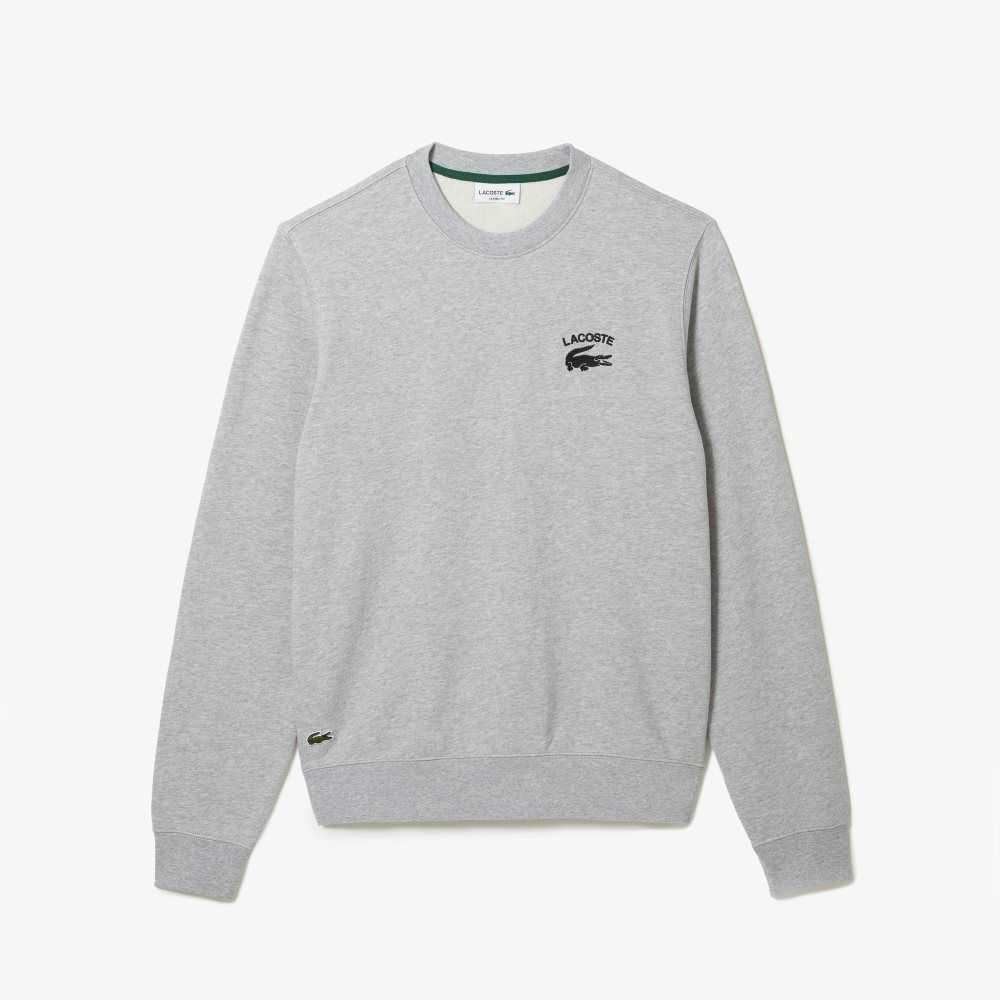 Lacoste Inscription Crew Neck Sweatshirt Grey Chine | PYZL-46097