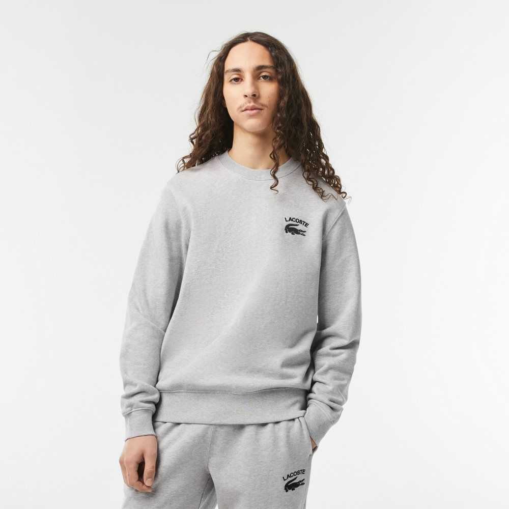 Lacoste Inscription Crew Neck Sweatshirt Grey Chine | PYZL-46097