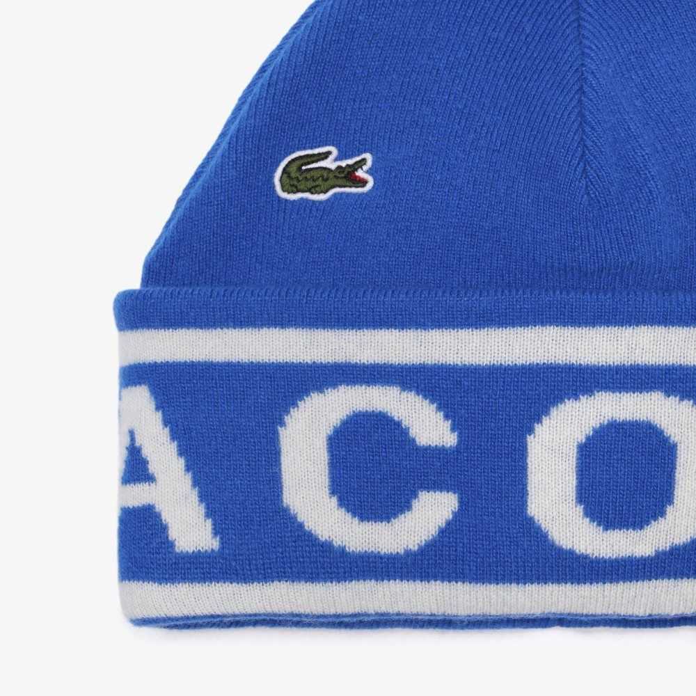 Lacoste Jacquard Knit Beanie And Scarf Gift Set Blue / White | EADW-50649