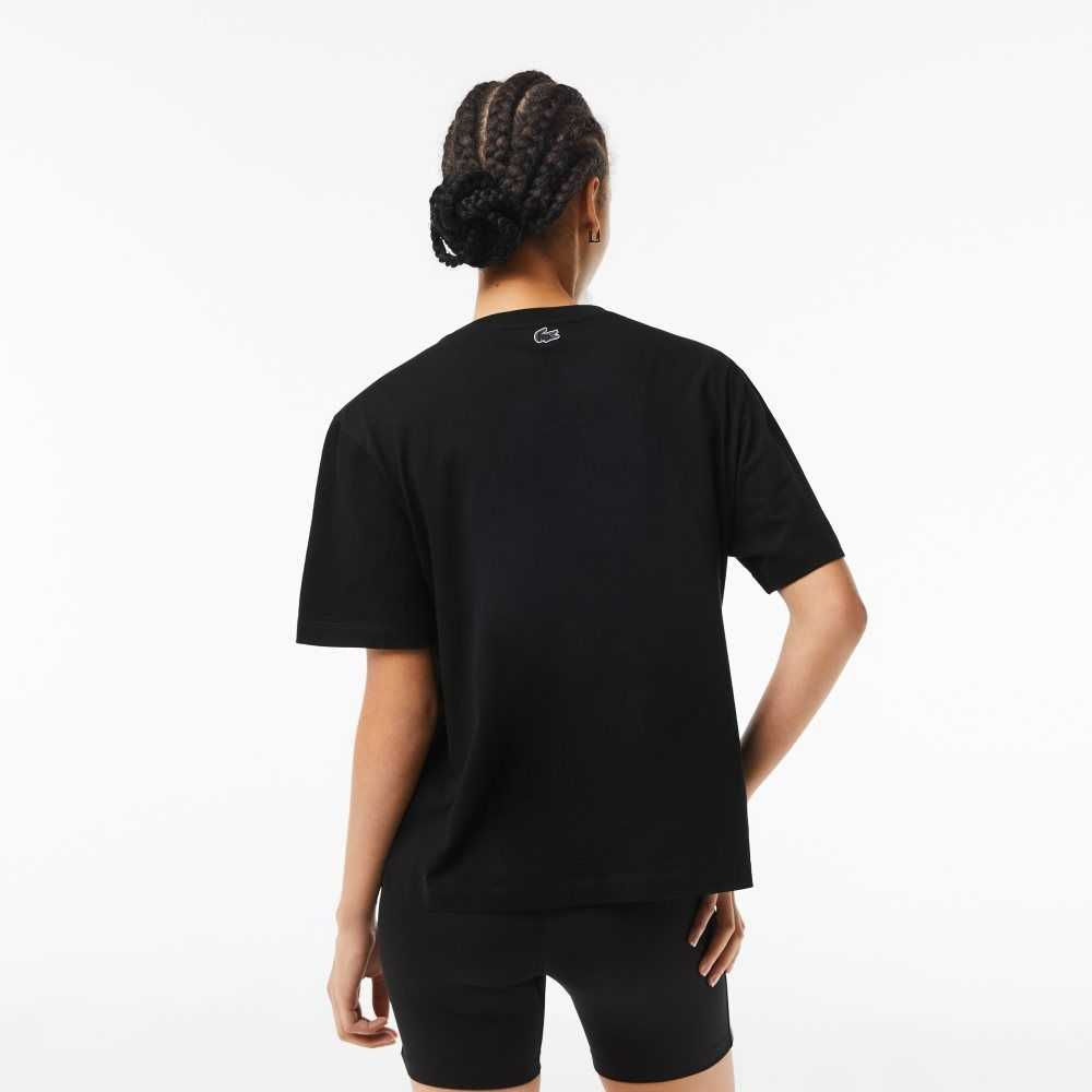 Lacoste Jersey Contrast Print T-Shirt Black | ZPIB-15348