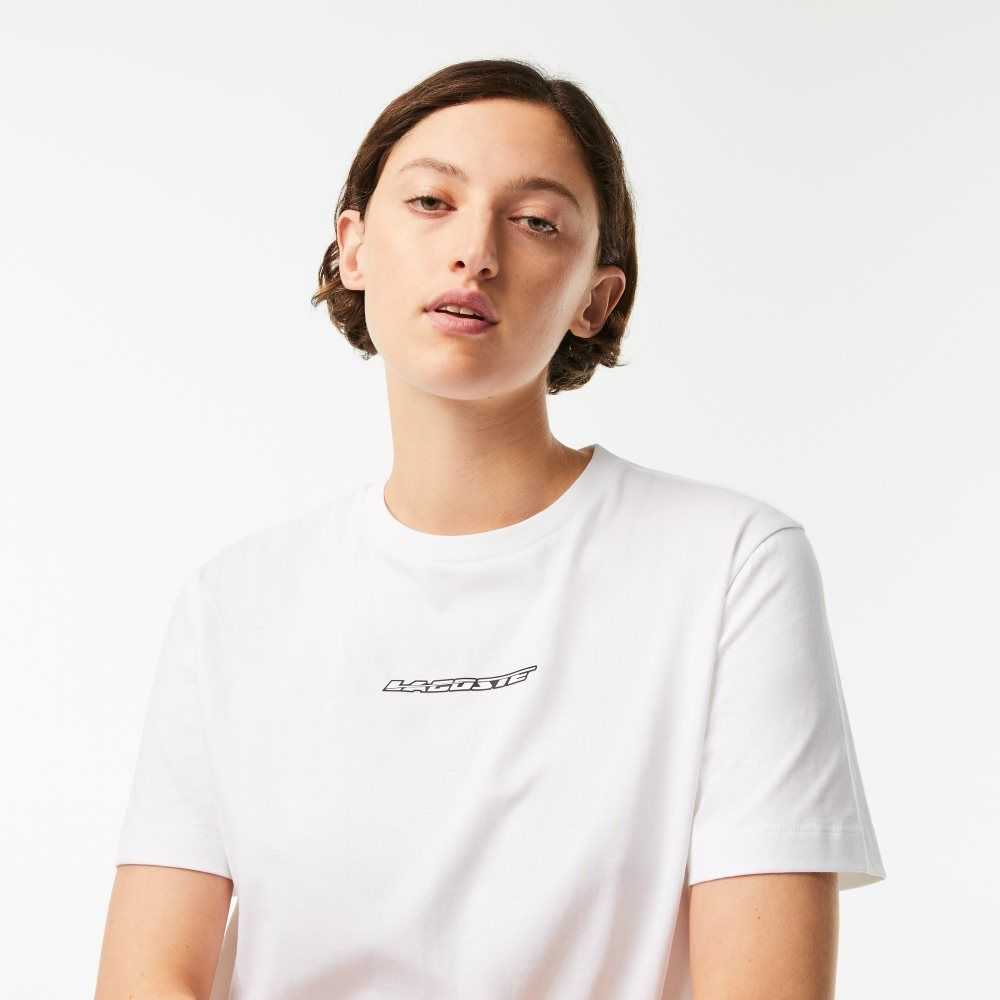 Lacoste Jersey Contrast Print T-Shirt White | TZGU-18095