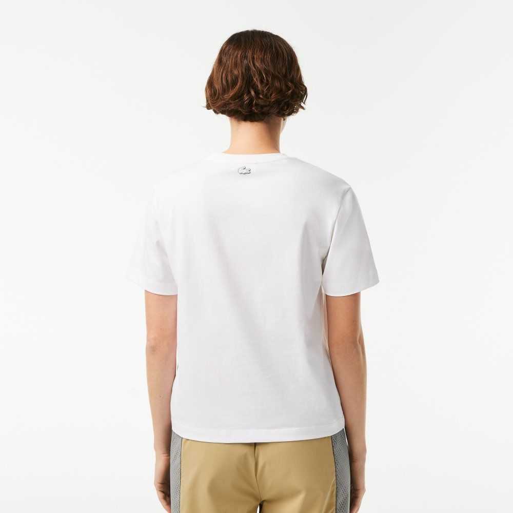 Lacoste Jersey Contrast Print T-Shirt White | TZGU-18095