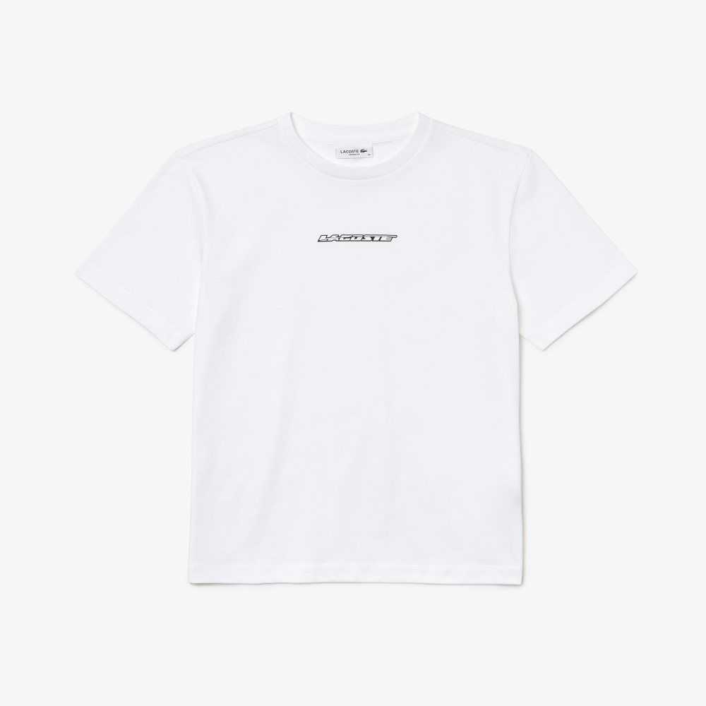 Lacoste Jersey Contrast Print T-Shirt White | TZGU-18095