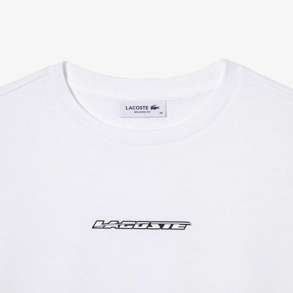 Lacoste Jersey Contrast Print T-Shirt White | TZGU-18095