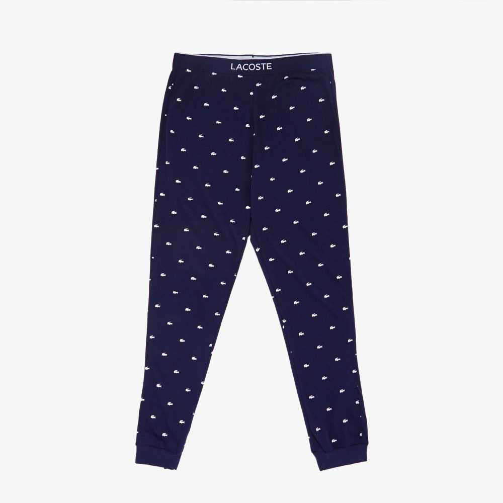 Lacoste Jersey Pajama Pants Navy Blue / White | VUPE-30985