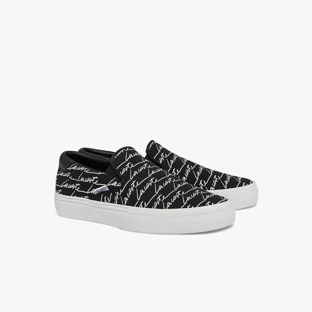 Lacoste Jump Serve Canvas Print Slip-On Black/Offwhite | KABL-10596