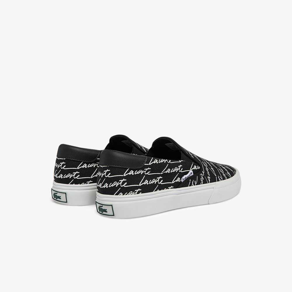 Lacoste Jump Serve Canvas Print Slip-On Black/Offwhite | KABL-10596