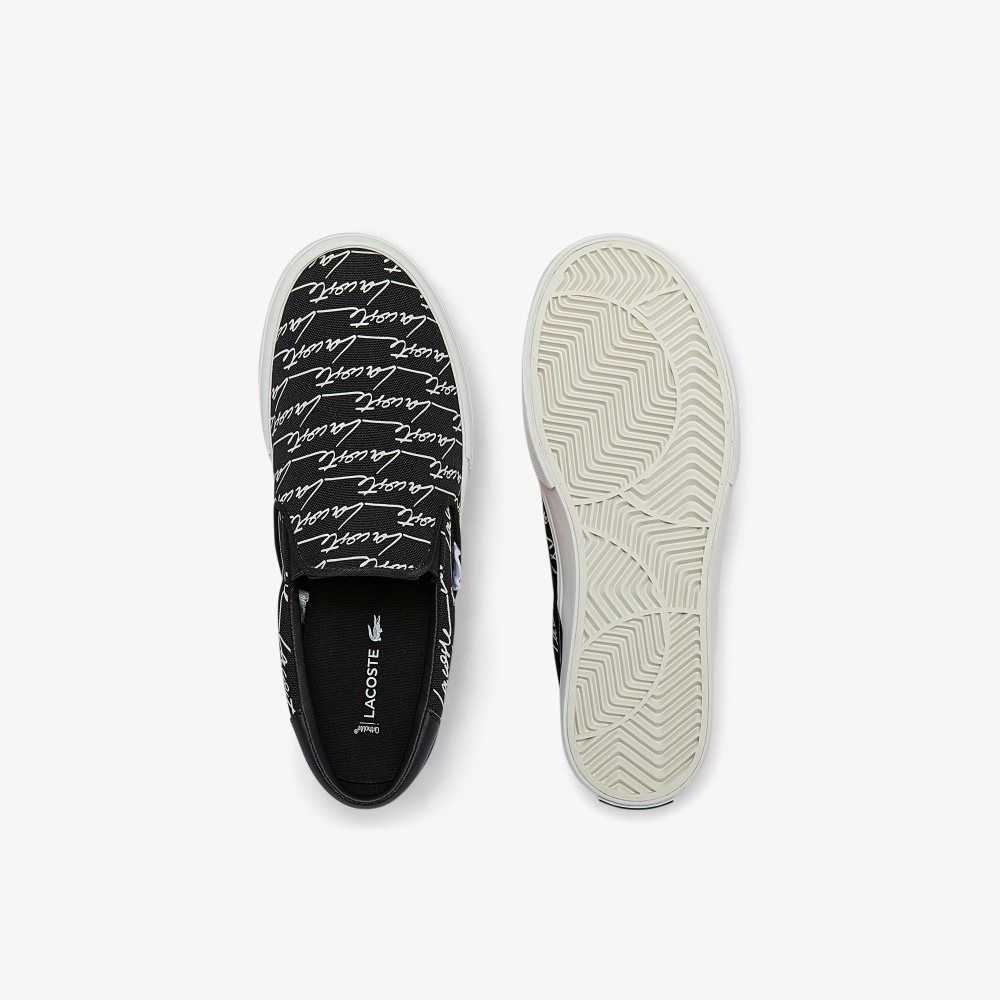 Lacoste Jump Serve Canvas Print Slip-On Black/Offwhite | KABL-10596