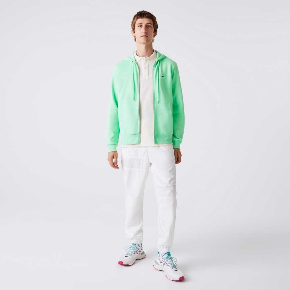 Lacoste Kangaroo Pocket Fleece Zipped Sweatshirt Light Green | BGOC-59076