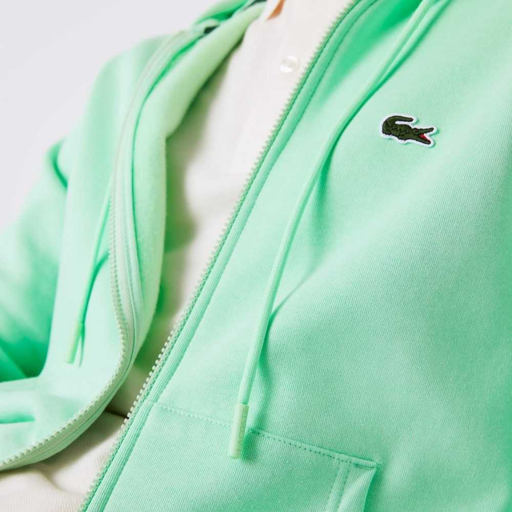 Lacoste Kangaroo Pocket Fleece Zipped Sweatshirt Light Green | BGOC-59076