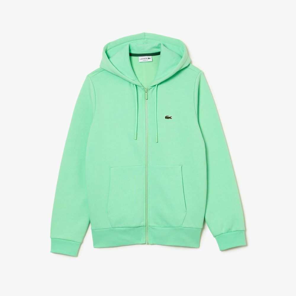 Lacoste Kangaroo Pocket Fleece Zipped Sweatshirt Light Green | BGOC-59076