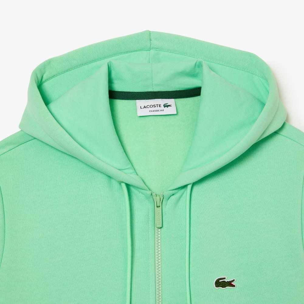 Lacoste Kangaroo Pocket Fleece Zipped Sweatshirt Light Green | BGOC-59076