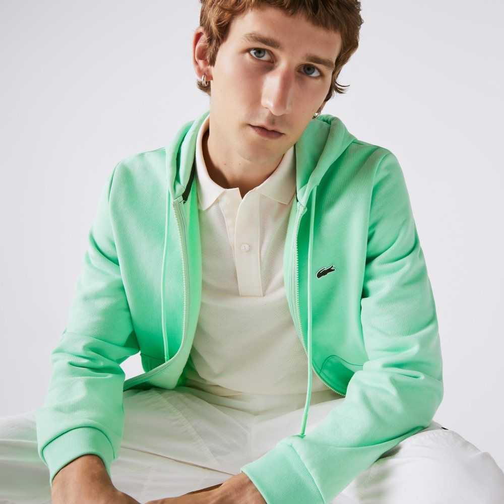 Lacoste Kangaroo Pocket Fleece Zipped Sweatshirt Light Green | BGOC-59076