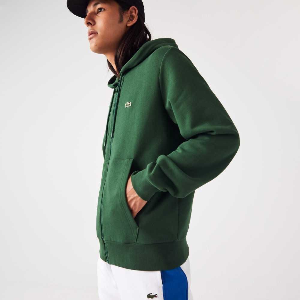 Lacoste Kangaroo Pocket Fleece Zipped Sweatshirt Green | CRUY-94305