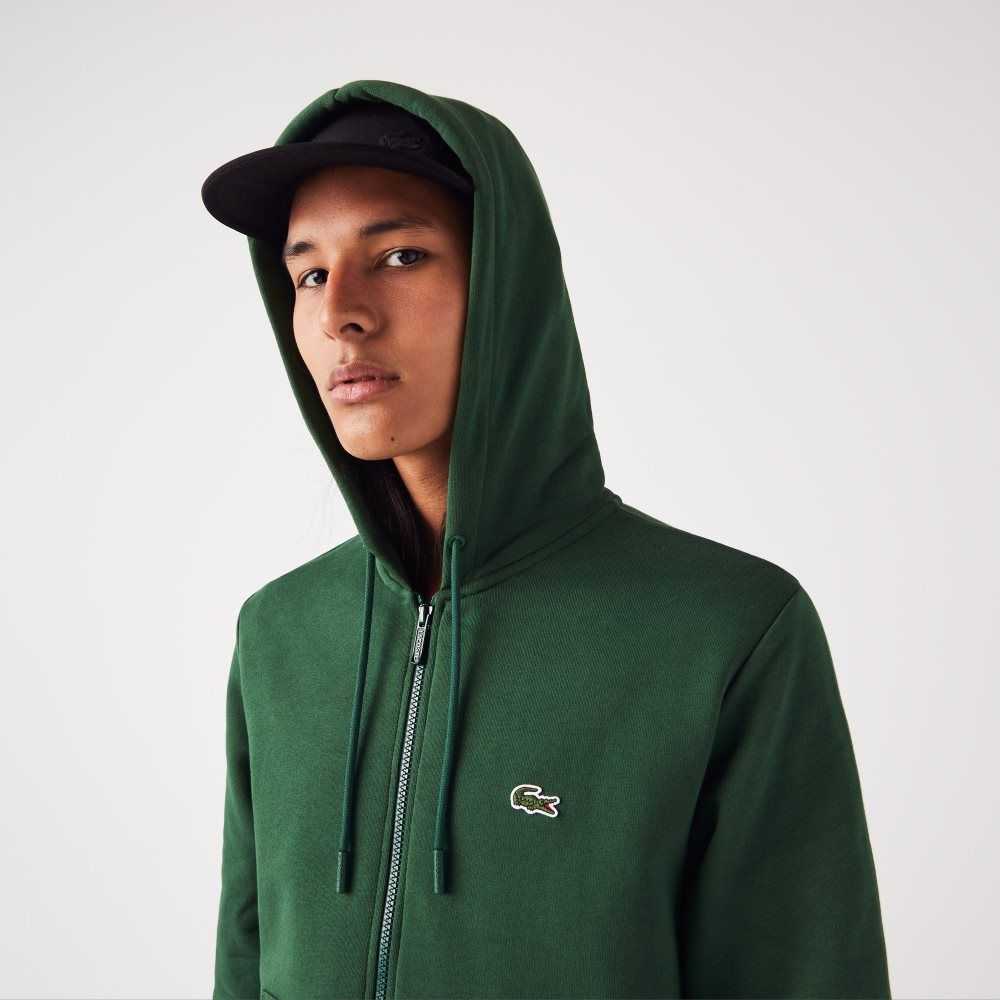 Lacoste Kangaroo Pocket Fleece Zipped Sweatshirt Green | CRUY-94305