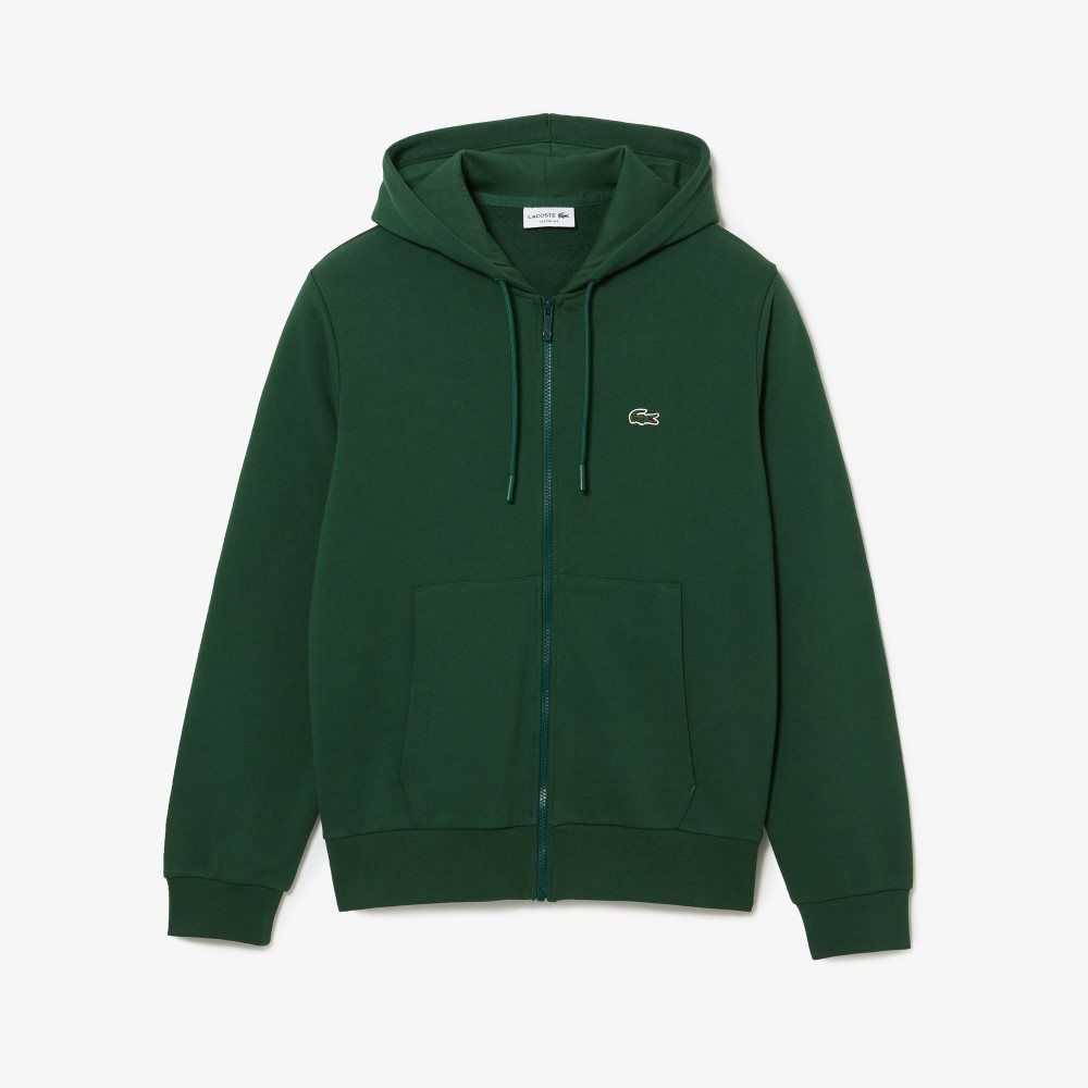 Lacoste Kangaroo Pocket Fleece Zipped Sweatshirt Green | CRUY-94305