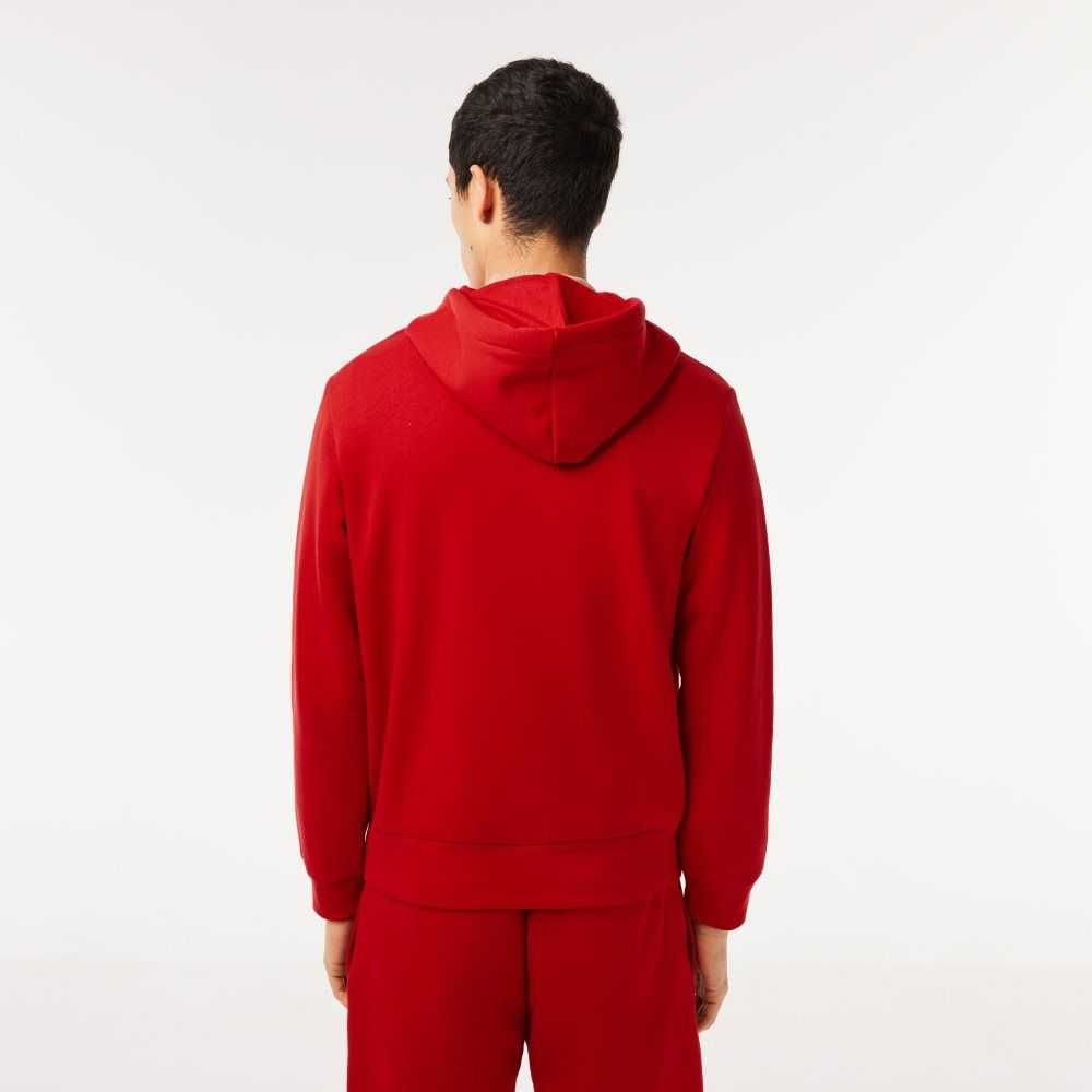 Lacoste Kangaroo Pocket Fleece Zipped Sweatshirt Red | DICA-72045