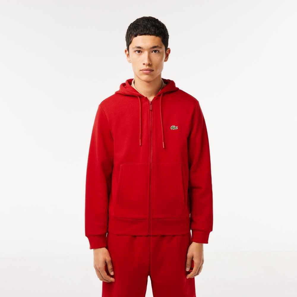 Lacoste Kangaroo Pocket Fleece Zipped Sweatshirt Red | DICA-72045